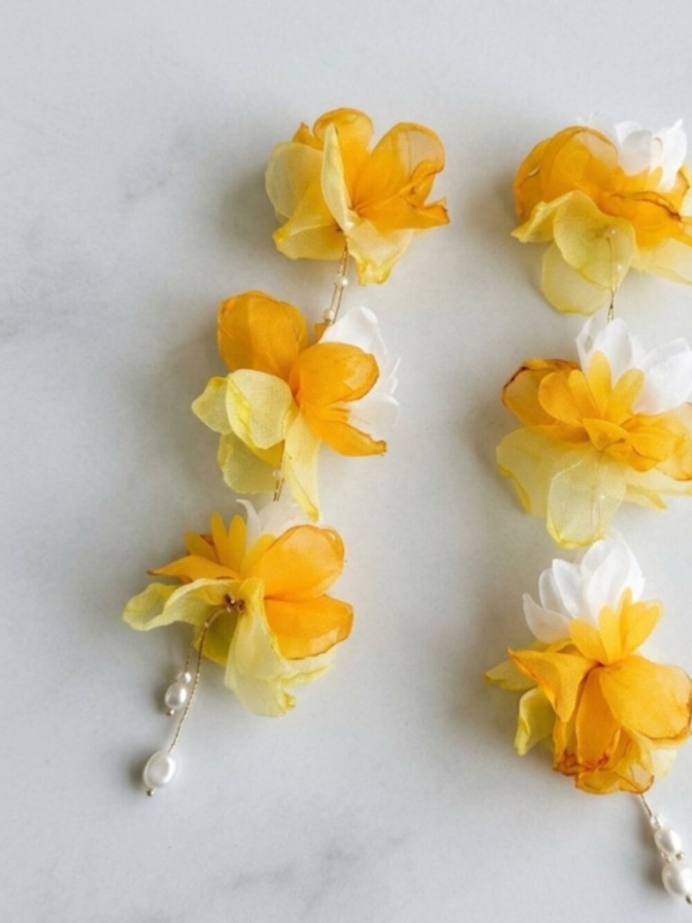 Yellow Organza Flower Drop Earrings Boho Floral Dangle Statement Jewelry Womens